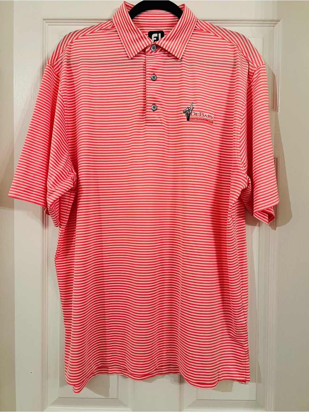 FootJoy Coral Striped Men's Polo. Size L. DeBary Golf and Country Club